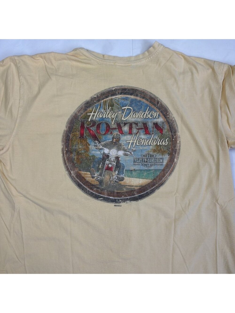 Harley Davidson Roatan Honduras Pale Yellow Pocket T-shirt XL Biker Beach